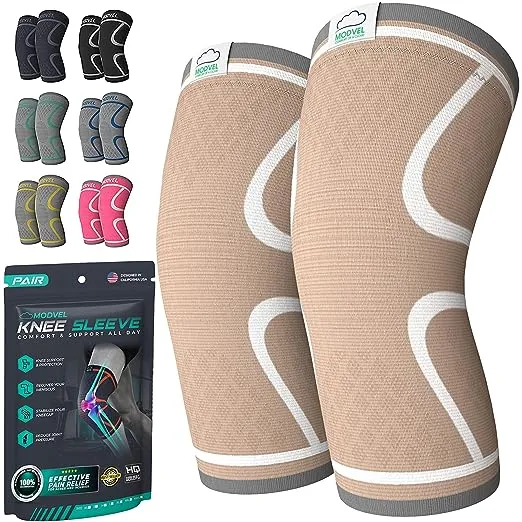 Modvel 2 Pack Knee Brace Compression Sleeve for Men & Women | Knee Support for Running | Medical Grade Knee Pads for Meniscus Tear, ACL, Arthritis, J