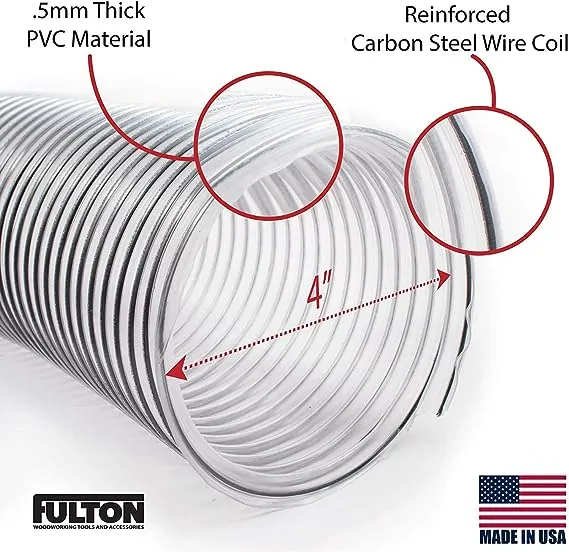 4" x 10' (4 inch diameter by 10 feet long) Ultra Flex Clear Vue Heavy Duty PVC Dust Debris and Fume Collection Hose MADE IN USA!