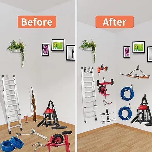 12 Pack Garage Hooks Heavy Duty,Utility Steel Garage Storage Hooks,Wall Mount Garage Hanger&Organizer for Organizing Power Tools,Ladders,Bulk Items,Bikes,Ropes and More Equipment