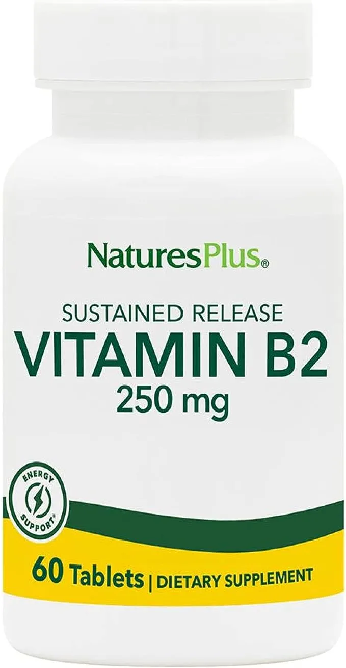 Natures Plus Vitamin B2 (Riboflavin) - 250 mg, 60 Vegetarian Tablets, Sustained Release - Natural Energy & Metabolism Booster, Promotes Overall Health - Gluten-Free - 60 Servings