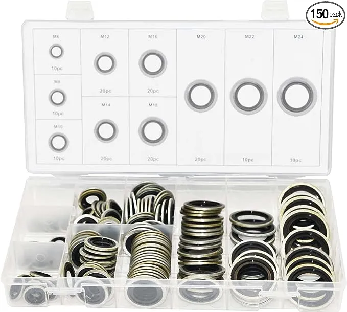 Swordfish 32241 Automotive Self-Centered Bonded Seal/Gasket Assortment, 150 Piece, [10 Sizes], M6~M24