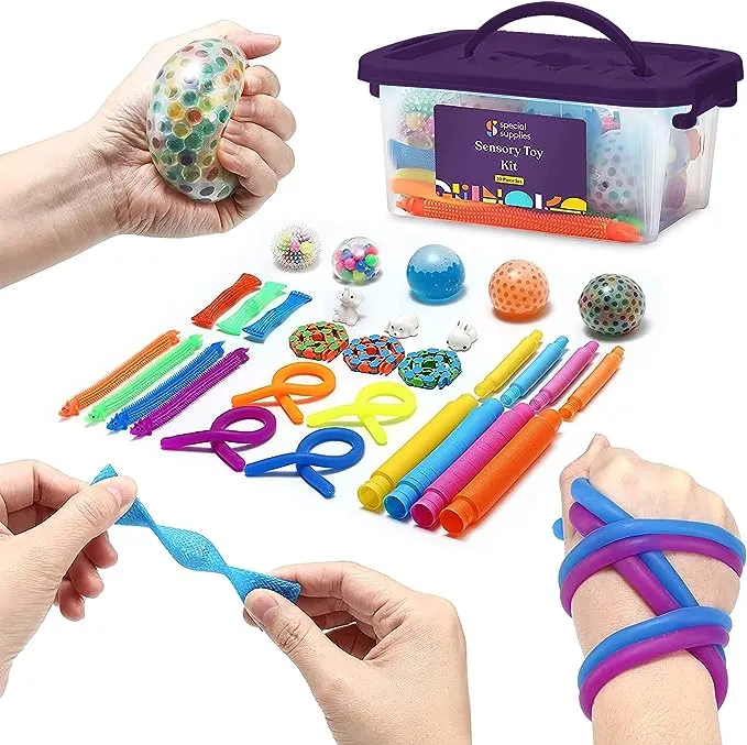 Special Supplies Fidget Toy Pack Fidget Kit for Kids, 30 Pc. Set, Interactive Sensory Toys with Squishy Balls, Fun Tubes, Squeeze Pets, and Animal