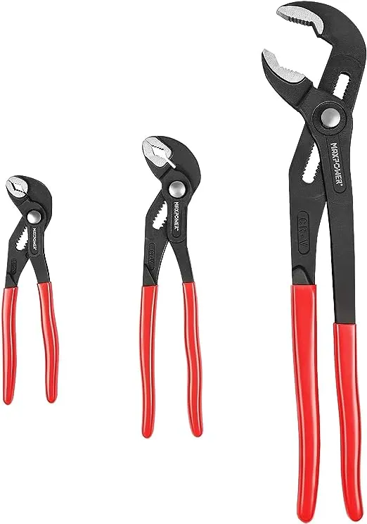 MAXPOWER Water Pump Pliers Set. Plumbing Lock Pliers 3 Pieces Kitbag Set. 7-Inch, 10-Inch and 16-Inch Push Button Quick Adjust Tongue and Groove Pliers Set