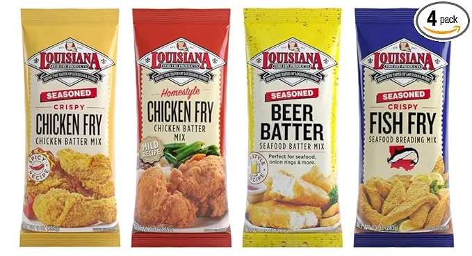 Louisiana Fish Fry, Breading Variety Gift Pack (Pack of 4) - Seasoned Fish Fry, Beer Batter Mix, Crispy Chicken Batter Mix, Homestyle Chicken Fry