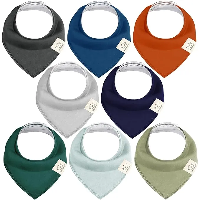 8-Pack Organic Baby Bandana Drool Bibs - Stylish Unisex Bandana Bibs, Super Absorbent Bandana Drool Bibs, Gentle Teething Bibs for Infants, Organic Cotton Baby Bib (Hunter)