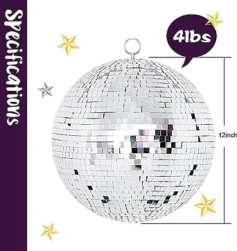 Disco Ball Mirror Ball 12 Inch Mirror Ball Hanging Disco Lighting Ball for DJ Club Stage Bar Party Wedding Holiday Decoration Disco Ball Large