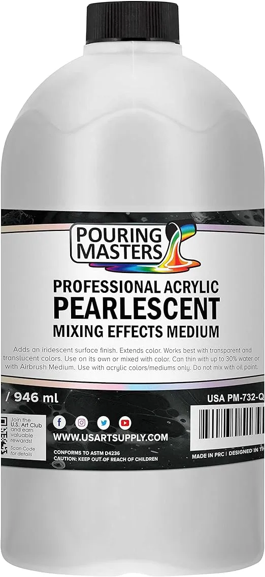 Pouring Masters Professional Acrylic Pearlescent Mixing Effects Medium, 32 oz. (Quart) - Create Pearl Iridescent Metallic Effects, Improve Flow Consistency, Artist Techniques, Mix Art Acrylic Paint