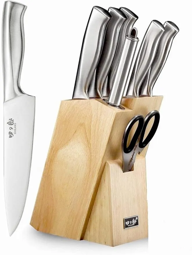 Knife Set, 8 Piece German Stainless Steel Hollow Handle Manual Knife Sharpene...