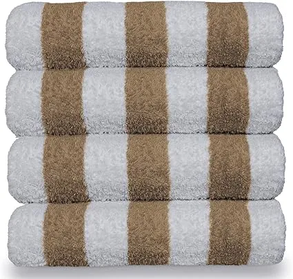 Luxury Hotel &amp; Spa Towel 100% Cotton Pool Cabana Beach Towels - Set of 4, Tan 