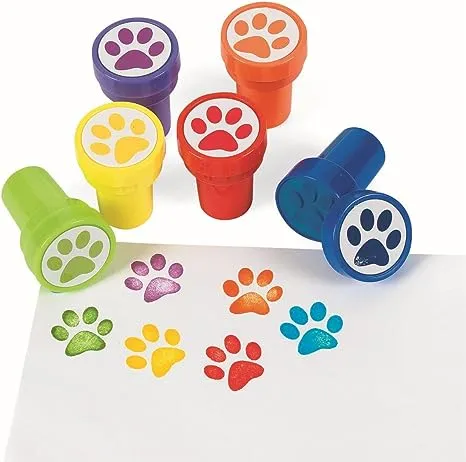 1 1/2 x 1 Bright Colors Paw Print Plastic Stampers - 24 Pc.