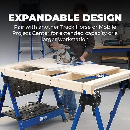 KREG KWS500 Track Horse Tool - Use as Sawhorse, Work Support & Clamping Center Bench Clamp - Tools for Woodworking - Supports 2,200 Lb - Holiday Home Improvement Gifts for Him