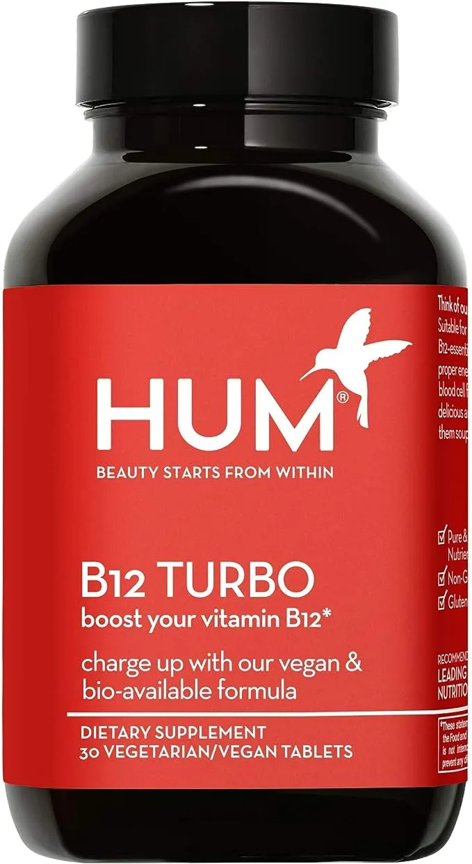 HUM B12 Turbo - Daily Energy & Calcium Support - Vitamin B Complex for Mood Support + Hormone Balance - Non-GMO, Gluten-Free, Vegan (30 Tablets)