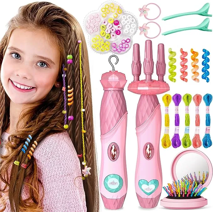 Geyiie DIY Hair Tools for Grils, Salon Makeup Set with Hair Braider, Rope Braiding Machine, Hair Clips , Little Girls Makeup