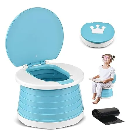 Portable Potty for Toddler Travel Foldable Potty Seat for Toddler Training Toilet for Kids Boys Girls Car Potty On The Go Potty Travel Potty Chair for Camping Park Indoor/Outdoor (Blue)