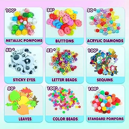 YITOHOP Arts and Crafts Supplies for Kids -1000+ pcs Art Craft kit in Carrying Travel Box for Toddlers Ages 4+ DIY Crafting School Kindergarten Project Activity- Ideal Christmas Gifts