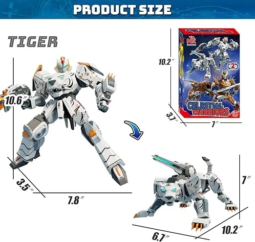 Wenbeier Animal Transforming Robot Toys 10 Inches Tiger Action Figure for Kids Deformation Assembly Robot for Boys & Girls Ages 6 7 8 9 10