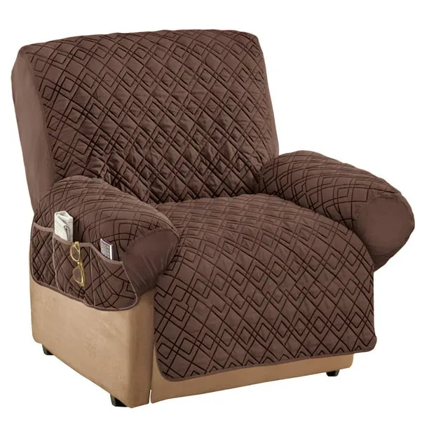 Collections Etc Diamond Quilted Stretch Recliner Cover with Storage Recliner Burgundy