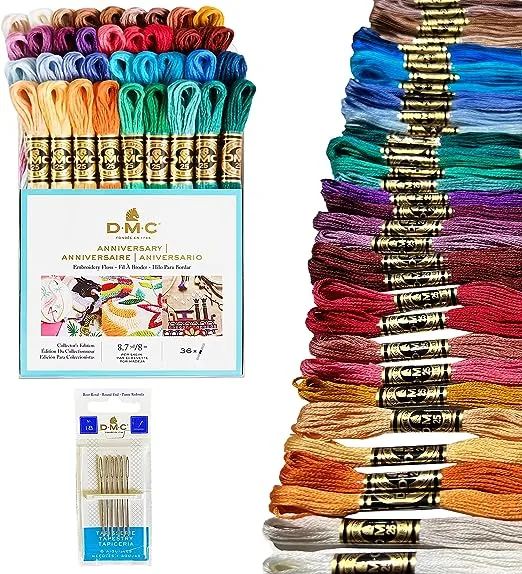 DMC Embroidery Floss, Anniversary Collection Pack. 36 Colors Cotton Embroidery 