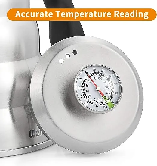 Pour Over Coffee Kettle with Thermometer for Exact Temperature 40 fl oz - Premium Stainless Steel Gooseneck Tea Kettle for Drip Coffee, French Press and Tea - Works on Stove and Any Heat Source