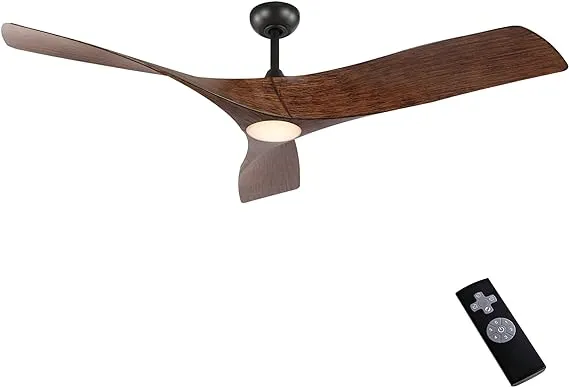 WINGBO 62" DC Ceiling Fan with Lights and Remote, Old Bronze Walnut Ceiling Fan, 3 Curved ABS Blades, Noiseless Reversible DC Motor, Modern Ceiling Fan for Kitchen Bedroom Living Room, ETL Listed