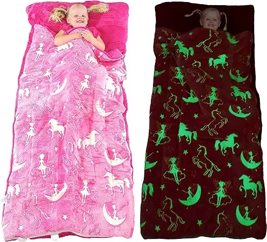 Kids Sleeping Bag Glow in The Dark Slumber Bag for Girls and Boys - Large, Soft, Durable, Warm, Plush Sleeping Bags - Dinosaur & Unicorn Gift for Sleep Overs