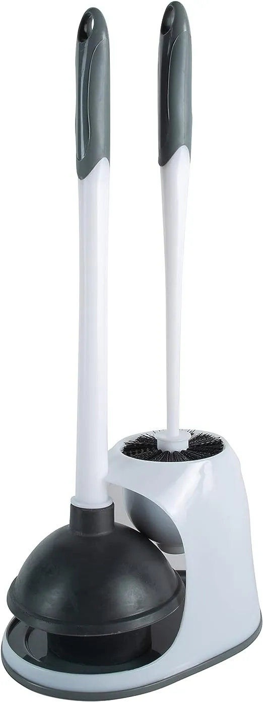 Bath Bliss 2-in-1 Bowl Plunger Set | Bathroom Accessories | Compact | Space Saving White Toilet-Brushes, 1 Pack