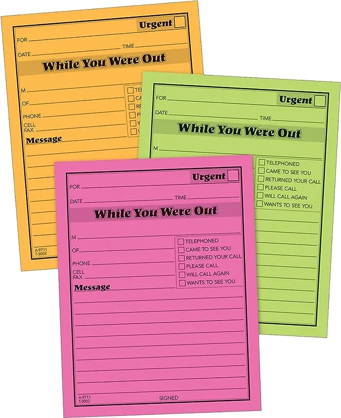 Adams While You Were Out Memo Pads, 4.25" x 5.5", Assorted Colors, 50 Sheets/Pad, 6 Pads/Pack (9711NEON)