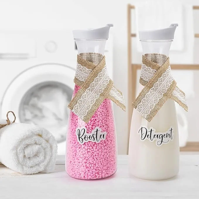 Arjust Laundry Soap Dispenser for Laundry Room Decor - Laundry Soap Containers - Laundry Detergent Container for Bleach Soap Fabric Softener - Laundry Room Organization With Labels Funnel Measure Cups Ribbons eBook - White Lid