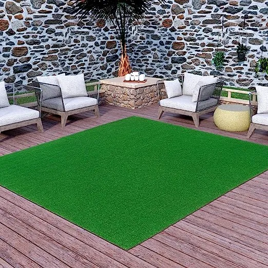 Waterproof Solid Grass Design Indoor/Outdoor 8x10 Modern Outdoor Artificial Grass Area Rug for Backyard, Patio, Garage, 7'10" x 9'10", Green