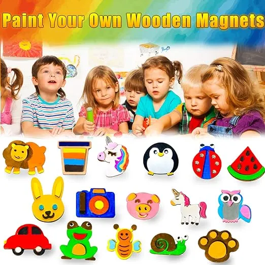 YOFUN Paint Your Own Wooden Magnet - Wood Painting Craft Kit and Art Set for Kids, Art and Craft Supplies Party Favors for Boys Girls Age 4 5 6 7 8,