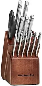 KitchenAid KKFSS14CS 14pc German Stainless Steel Knife Set Wooden Block Maple Integrated #600 Diamond Grit Sharpener