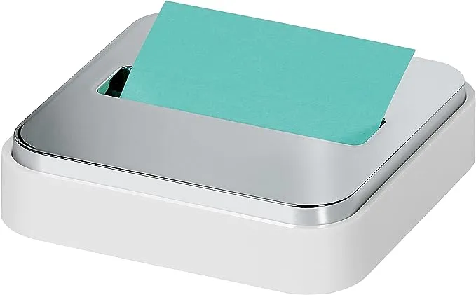 Post-it Dispenser Sticky Dispenser, 3x3 in, White & Silver, Easy One Handed Dispensing (STL-330-W)