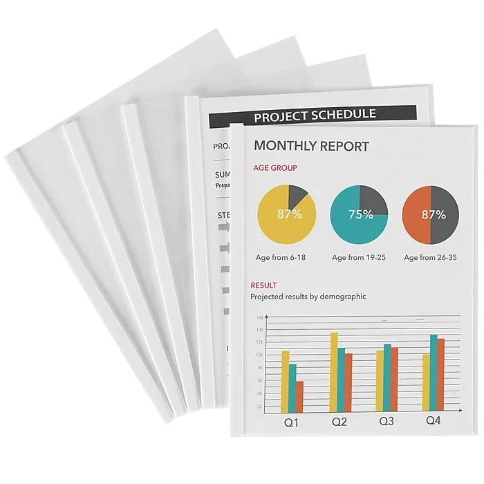 Avery Clear Report Covers with Sliding Bars, White Binding Bars, Holds up to 20 Sheets, 50 Report Covers (47710)