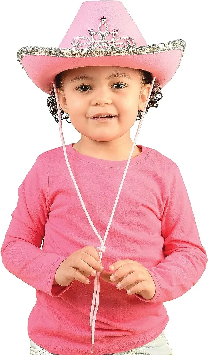 GiftExpress Pink Cowboy Hat With Tiara - CHILD SIZE, Pinky Felt Cowboy Hat for Western Costume, CowGirl Pretend Plays