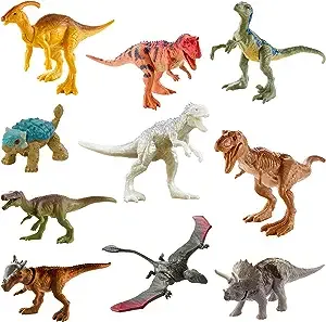 Mattel Jurassic World Camp Cretaceous Multipack with 10 Mini Dinosaur Action Figures, Realistic Sculpting & One or More Movable Articulation Points Iconic to Its Species, 4 Years Old & Up