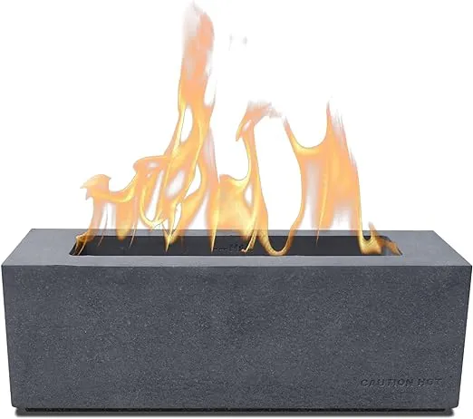 Kante 12" L Rectangle Tabletop Fire Pit, Concrete Table Top Fireplace, Portable Rubbing Alcohol Fire Bowl for Indoor Outdoor, Light Gray Rectangular