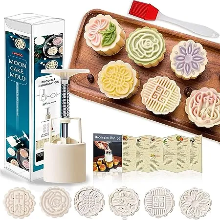 Powerful Mooncake Mold press 50g BathBomb Molds, Mid Autumn Festival Mooncake Molder and Cake Mould 50g/75g/100g(50g -6Pcs(White Circle) A)