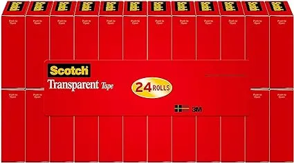 Scotch Transparent Tape, 3/4 in x 1000 in, 24 Boxes (600K24)