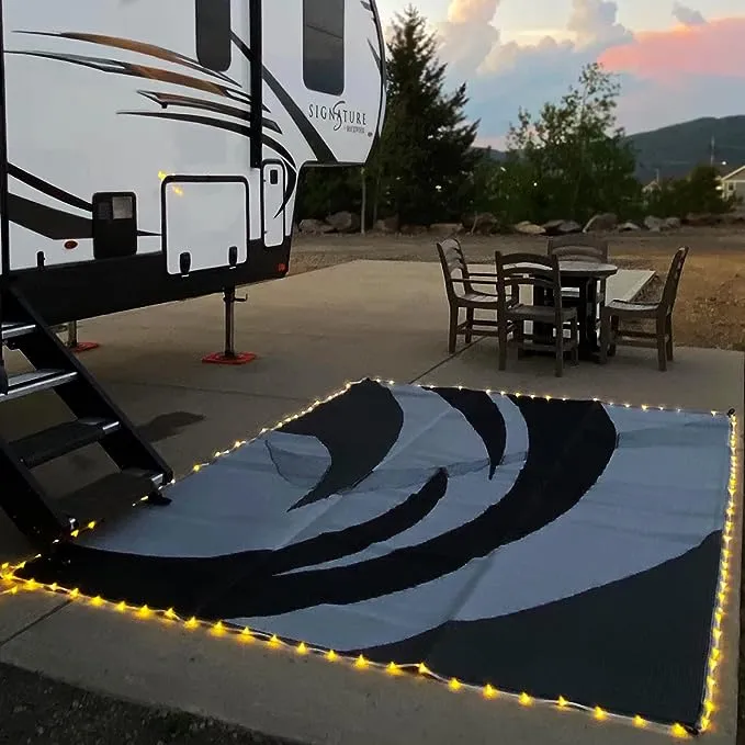 Stylish Camping L158111WL 8-Feet by 11-Feet LED Illuminated Patio Mat - Outdoor Patio Blackwhite RV Camping Mat