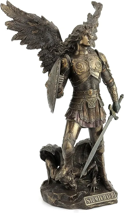 12.75 Inch St. Michael Standing on Demon with Sword and Shield Statue