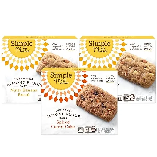 Simple Mills Almond Flour Bars, Nutty Banana Bread, Soft Baked - 5 pack, 1.19 oz bars