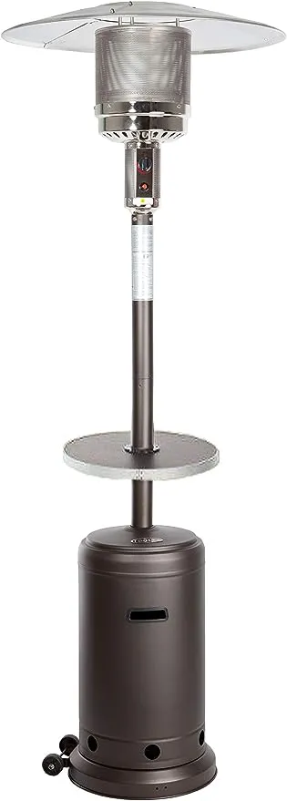 Golden Flame Outdoor Natural Gas Patio Heater | 45,000 BTU | XL-Series | Anti-Tilt and Safety Shut-Off | Residential and Commercial | Includes Drink Table and Wheels | Matte Mocha