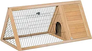 Yellow Wooden A-Frame Outdoor Animal Hutch with Outside Run & Ventilating Wire - Small