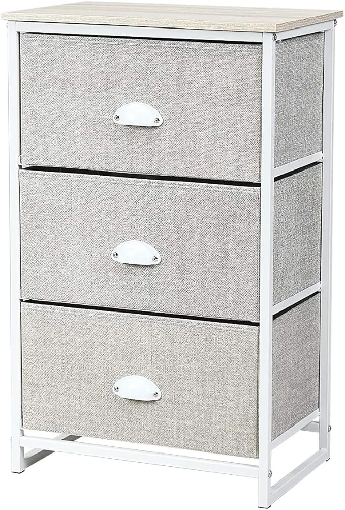 Giantex Dresser Storage Tower Nightstand W/Fabric Drawers, Sturdy Steel Frame and Wood Top Organizer Unit for Bedroom, Living Room, Entryway,Closets End Table Storage Unit (29’’(H), White)