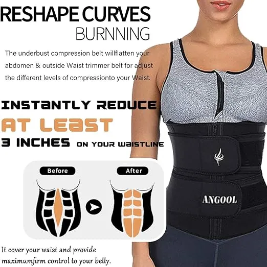 ANGOOL Neopren Waist Trainer for Women,Workout Plus Size Trimmer Belt Sauna Sweat ...