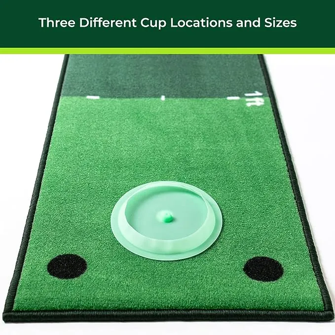 Indoor Putting Mat with Putt Alignment Training Aid, Golf Putting Green with Silicone Cup and Targets, Putting Matt for Indoors