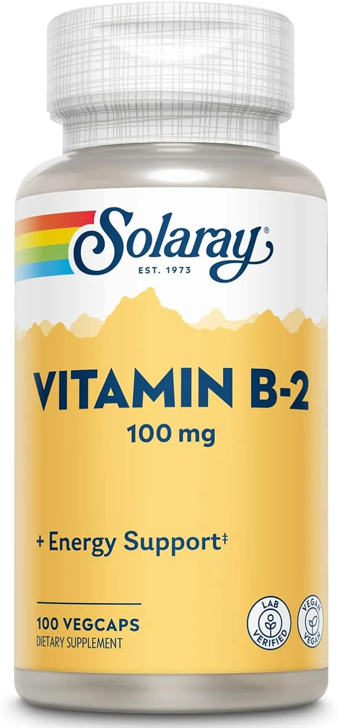 Solaray Vitamin B-2 Riboflavin 100 mg with Aloe Vera | Healthy Energy Metabolism, Skin, Hair & Nails | 100 CT