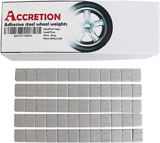 ACCRETION 360Pcs 1/4 Oz, 0.25 Oz, Grey, Adhesive Wheel Weights, USA Made White Tape