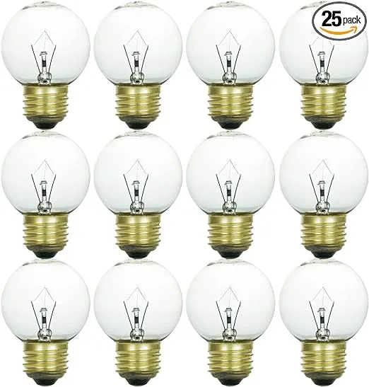 Sunlite 40135 G16 Globe Incandescent Light Bulbs, 25 Watts, Medium Base (E26), 120 Volt, Dimmable, 180 Lumens, Title 20 Approved, 2600K Warm White, Clear, 12 Count