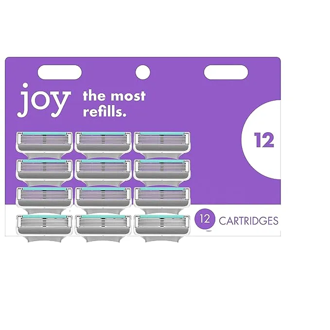 joy Womens Razor Blade Refills, 12 Count, Purple, Lubrastrip to Help Avoid Skin Irritation